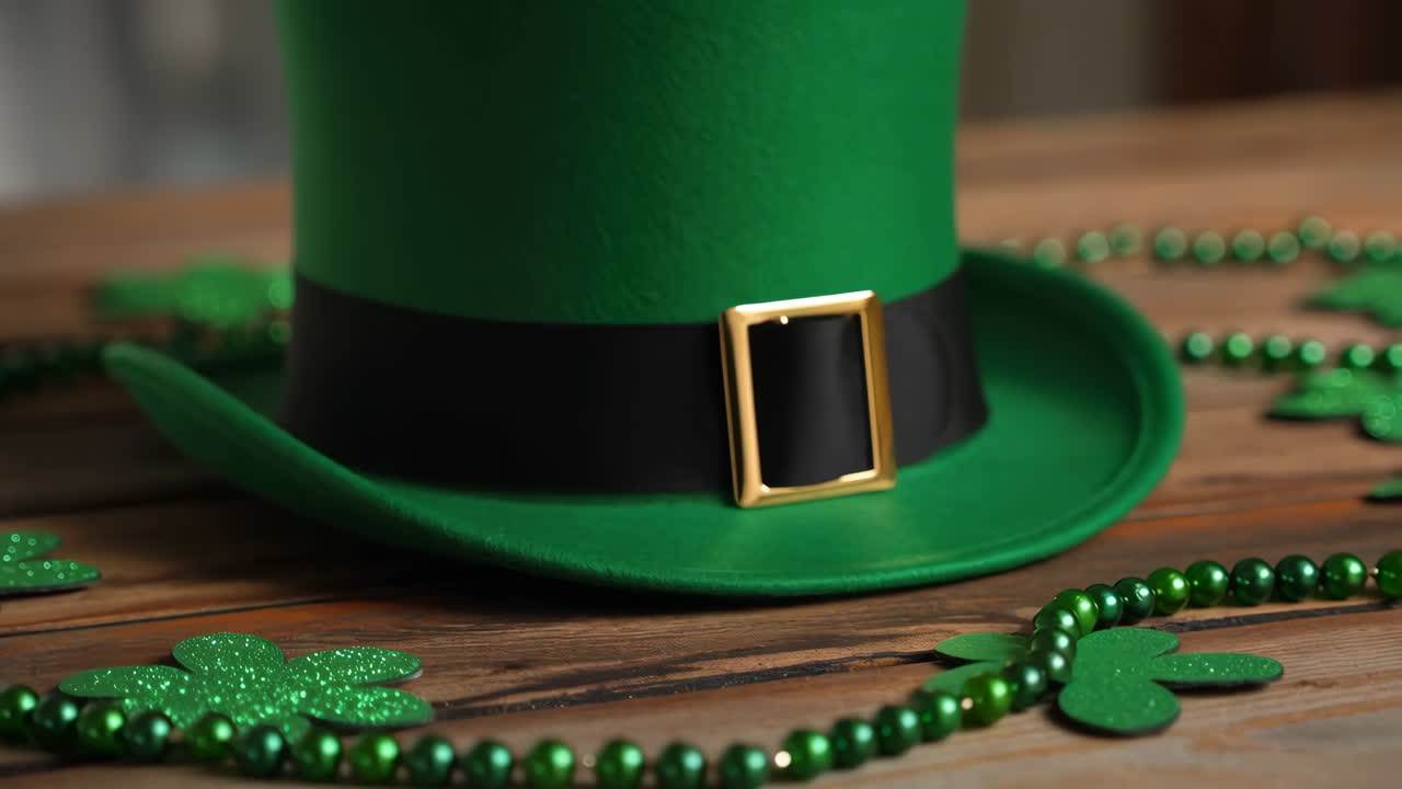 Green Leprechaun Hat with Shamrocks and Beads for St. Patrick's Day