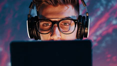joven trabajando en una computadora portátil al atardecer