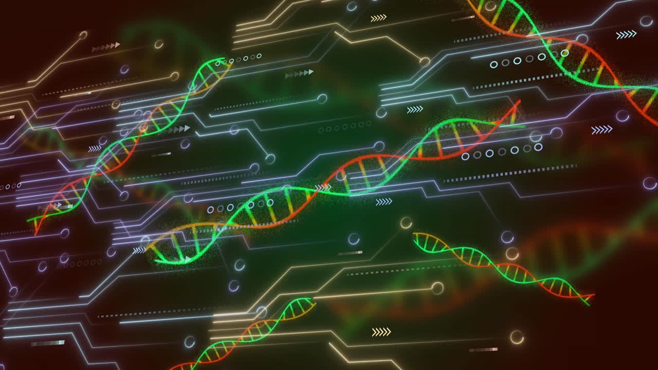 Animation of medical data processing over dark background