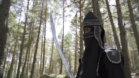 a soldier with a sword in his hand and a helmet on his face.