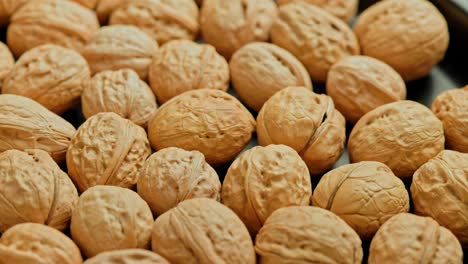 looped spinning walnuts with shells close-up full frame background