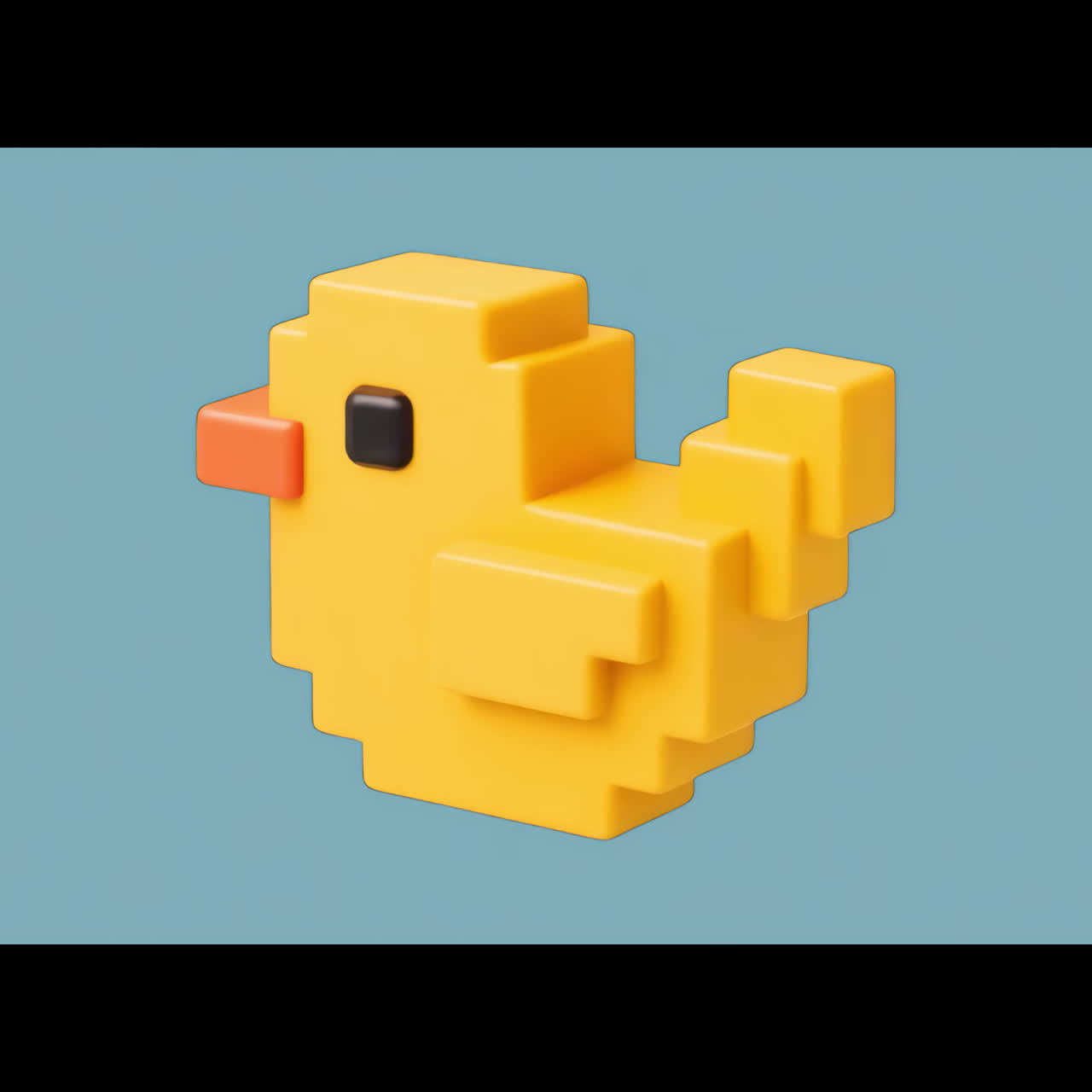 Pixelated yellow duck toy animation isolated asset, transparent 4K video, alpha channel, ProRes 4444