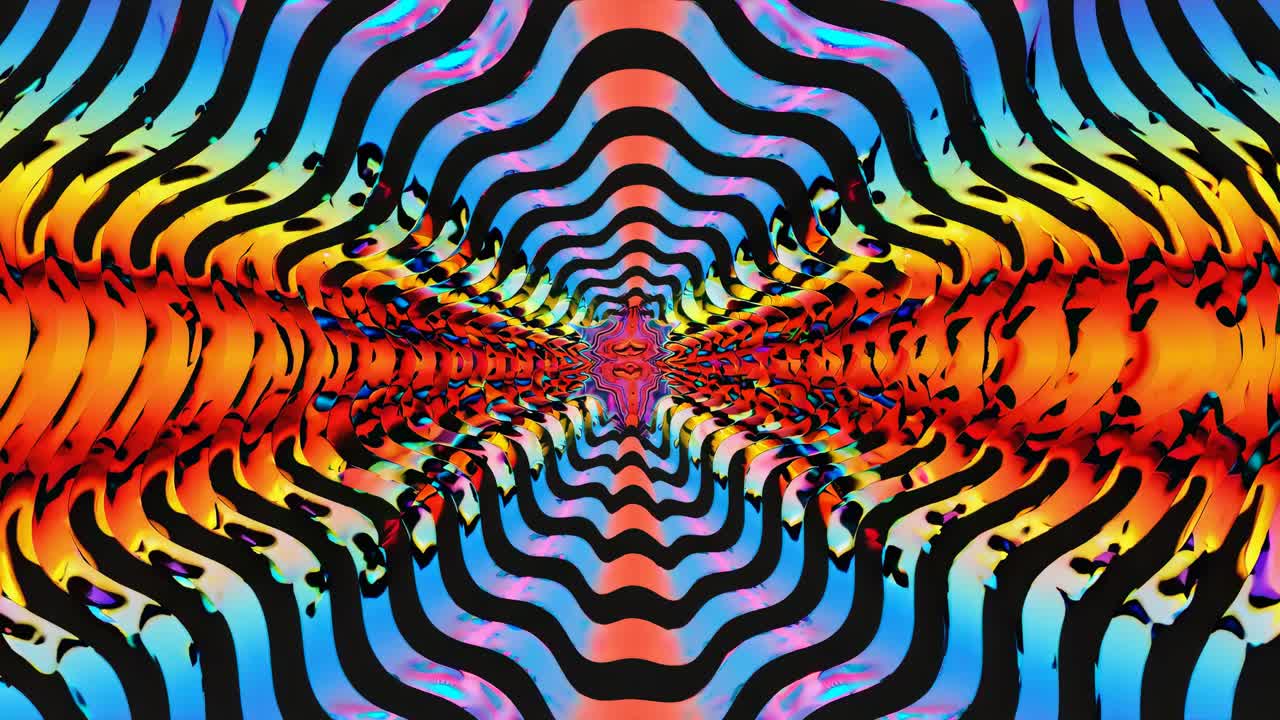 Psychedelic video concept with vibrant, wavy rainbow patterns