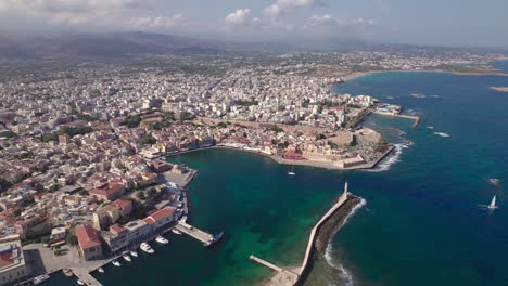 aerial view. the historical part of the city of chania on the island of crete. a charming coastal town on the mediterranean