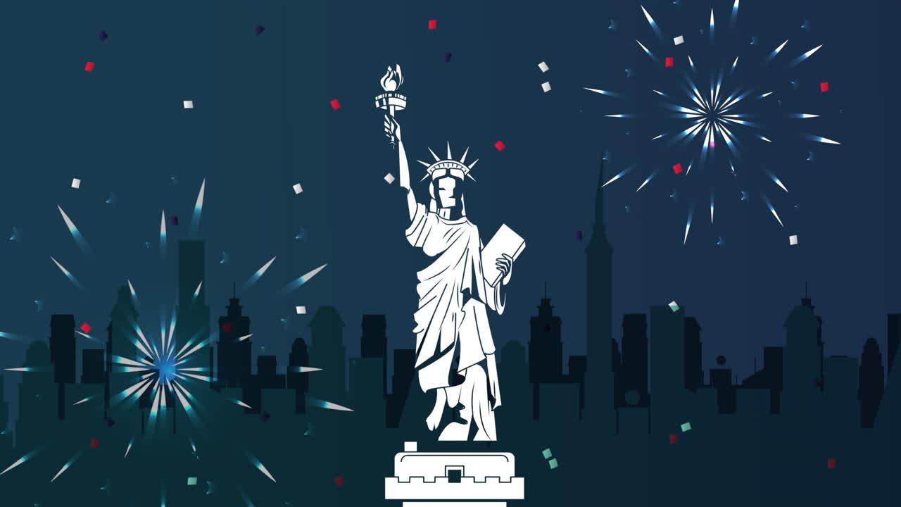 usa independence day celebration with liberty statue and fireworks