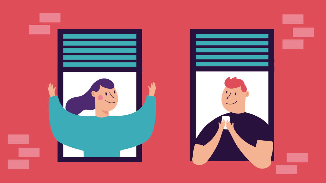 pareja en las ventanas del apartamento quedarse en casa campaña