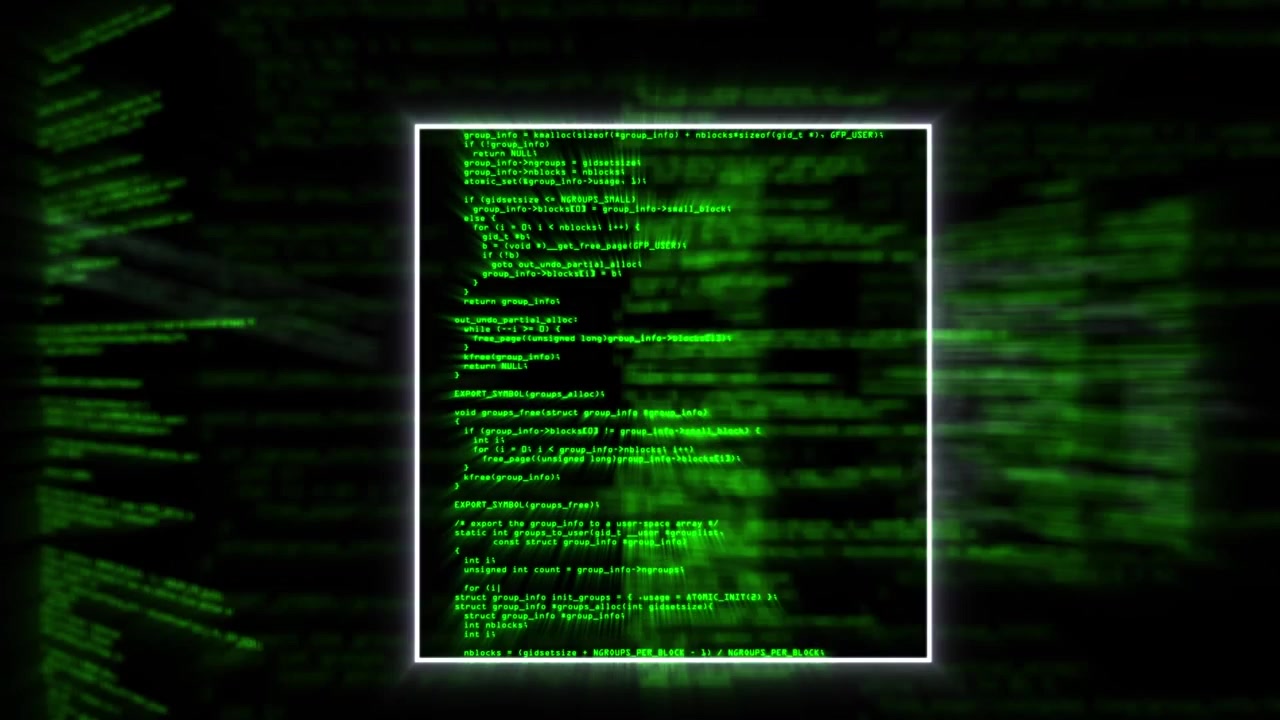 Animation of computer data processing over black background