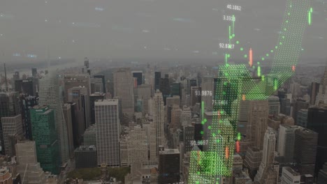 animation of finacial data processing over cityscape