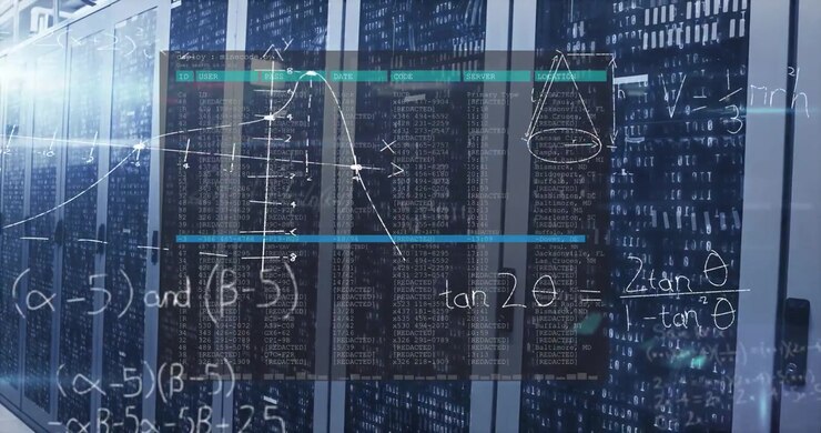 Animation of mathematical equations and data processing over server room