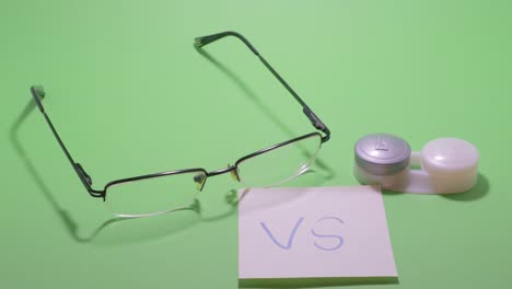 eyeglasses versus lenses isolated chromakey contraposition convenience and flaws