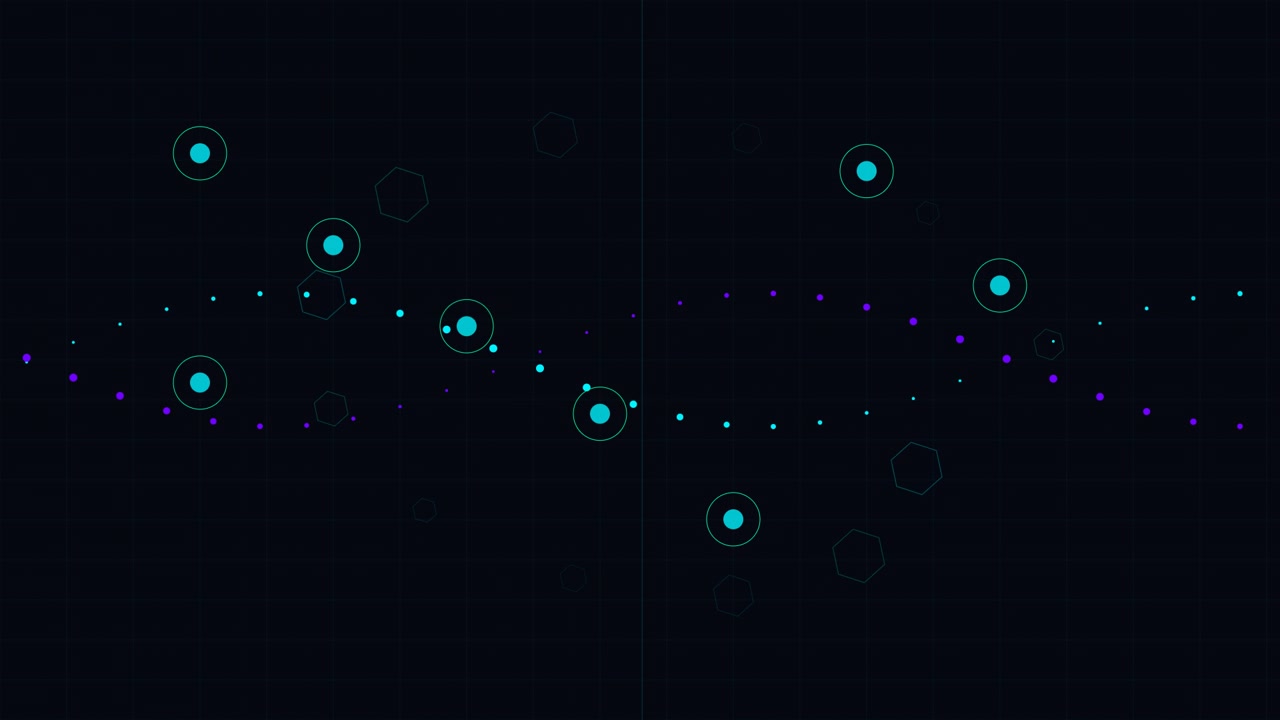 Abstract Digital Wave Animation with Floating Particles and Hexagons