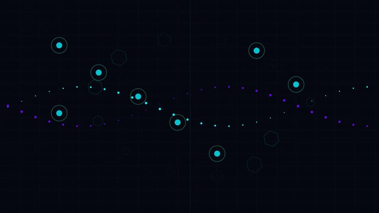 Abstract Digital Wave Animation with Floating Particles and Hexagons