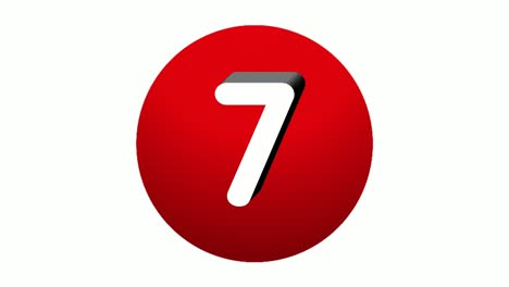 3d number 7 seven sign symbol animation motion graphics icon on red sphere on white background,cartoon video number for video elements