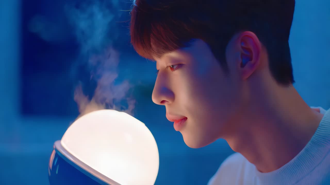 빛을 바라보는 젊은 남자