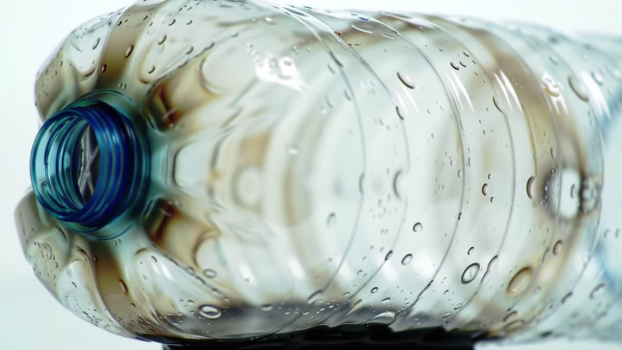 Water Bottle With Droplets in Close-Up, Showcasing Texture and Clarity at a Minimalist Backdrop