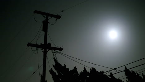 utility pole and power lines at night
