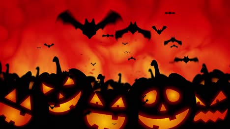 Animation-of-bats-flying-and-pumpkins-over-fire