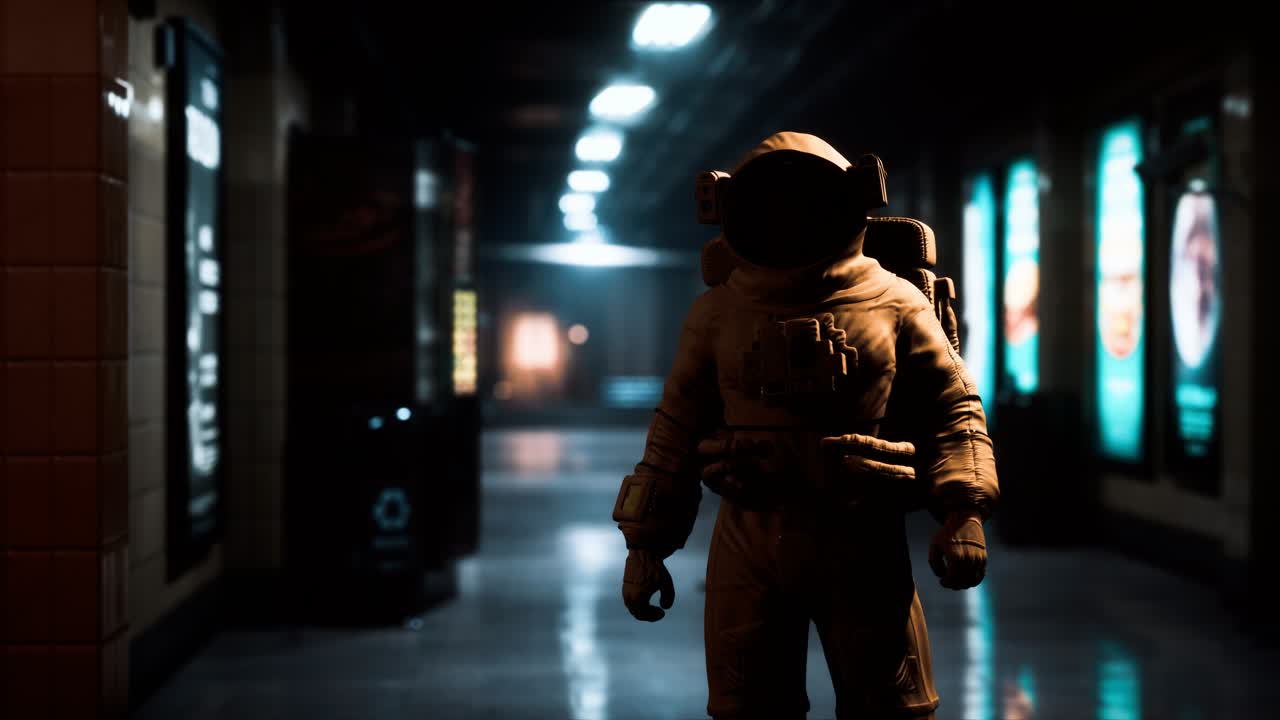 astronauta en el metro subterráneo