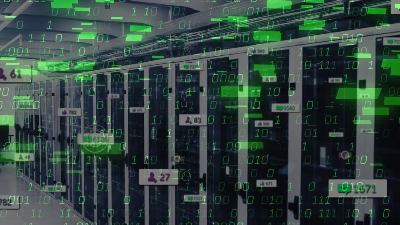 animación del procesamiento de datos en la sala de servidores