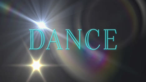 Animation-of-light-spots-and-dance-text-on-black-background