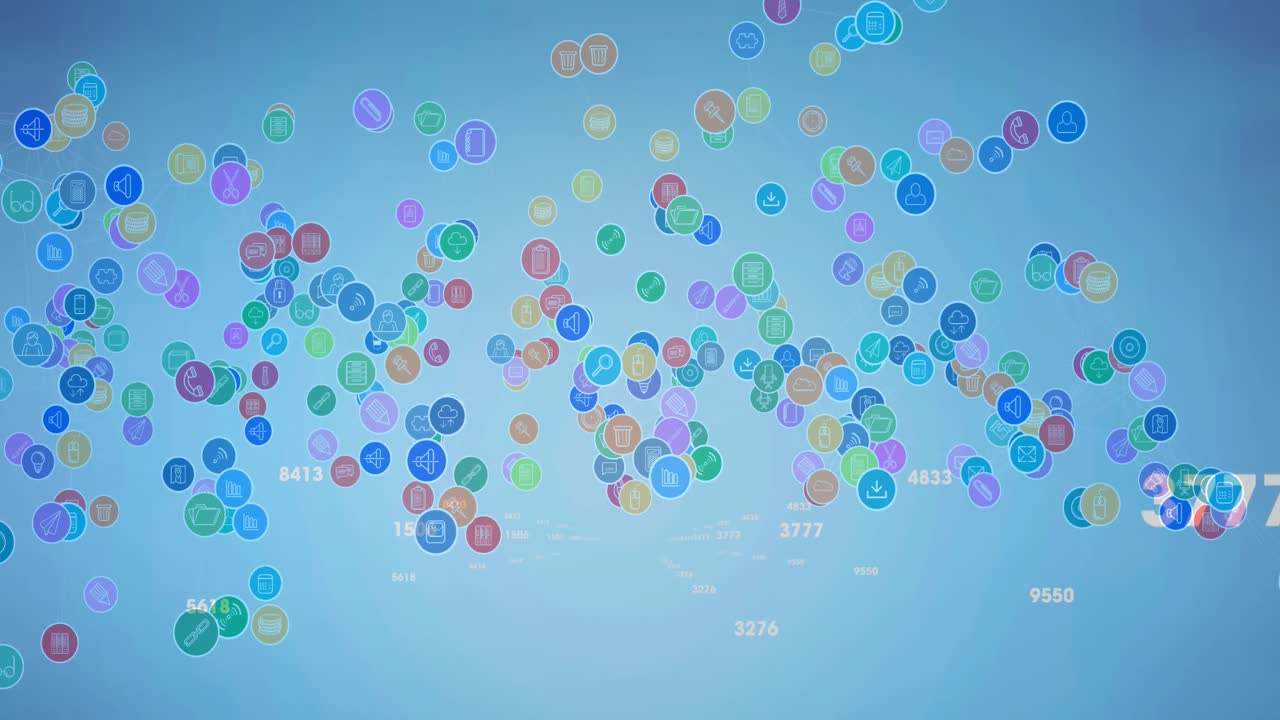 파란색 배경에 데이터 처리에 대한 아이콘으로 연결 네트워크의 애니메이션