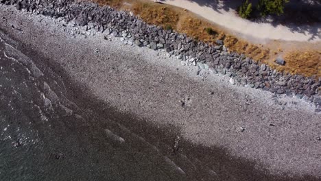 aerial top down shot of the shores of lake wakatipu in queenstown, new zealand