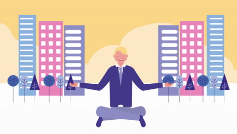 businessman in lotus position on the city avatar character