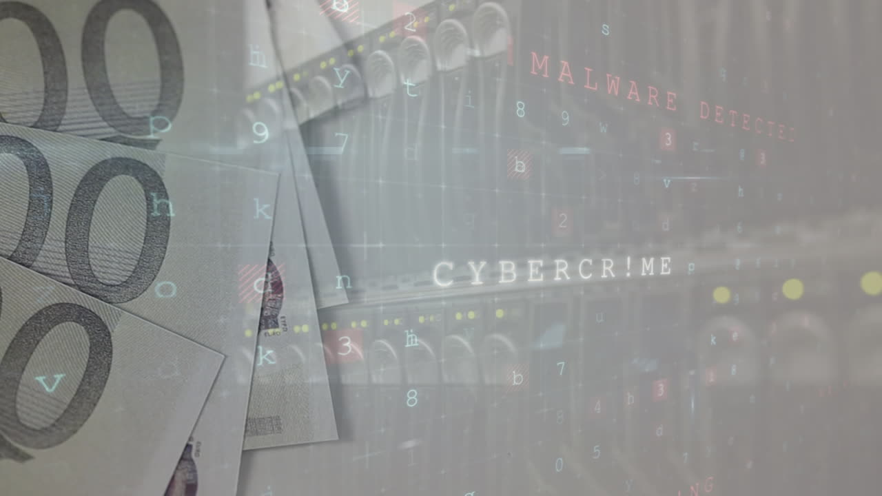 은행권 위에서 움직이는 데이터 처리의 애니메이션