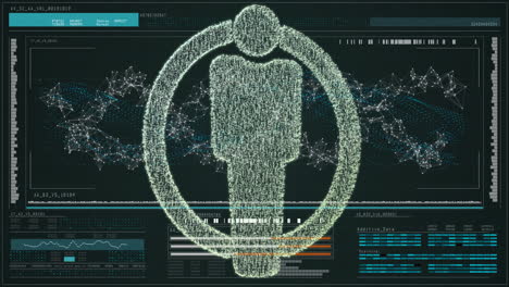 animation of data processing and man icon over dna strand