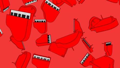 many red pianos on red background.