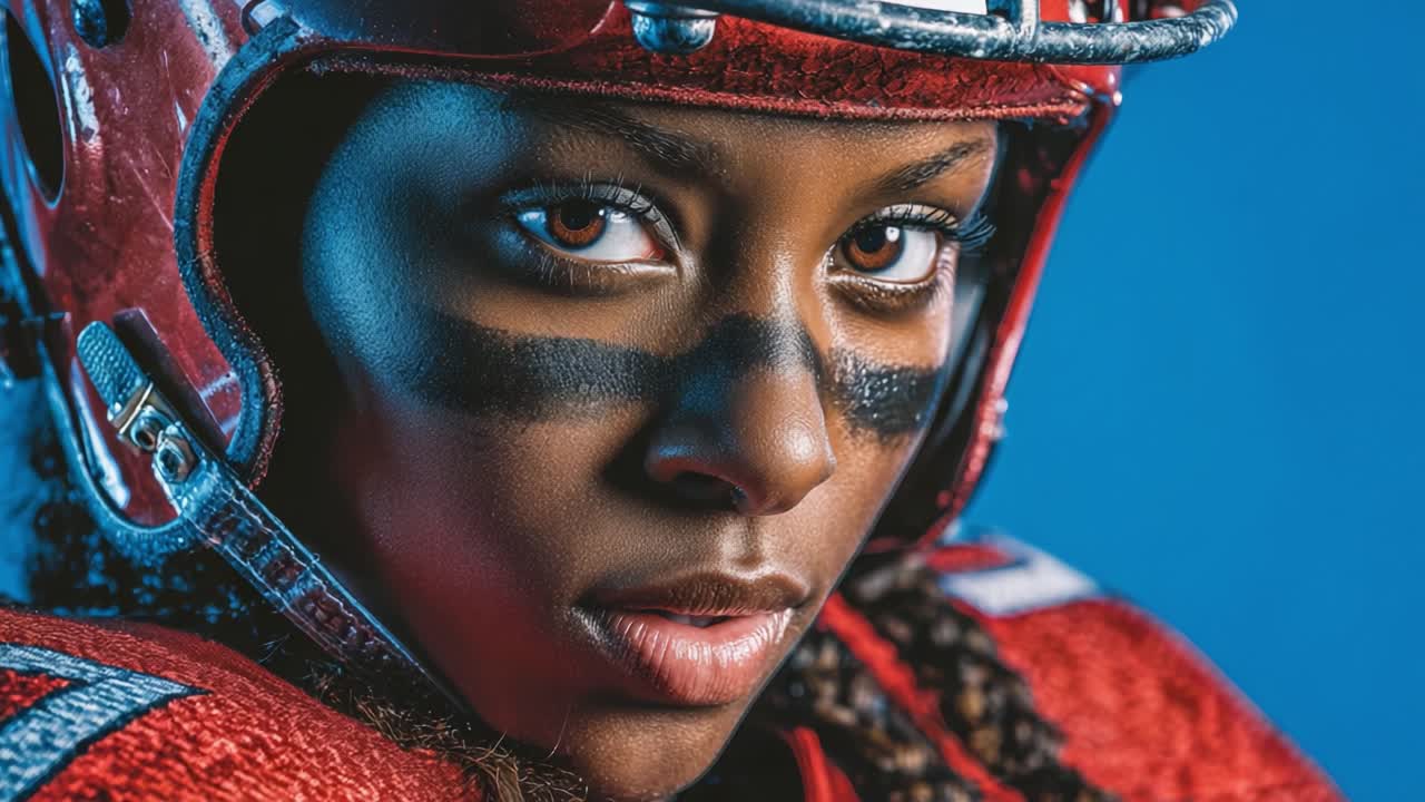 Intense Focus: A Portrait of Determination and Strength in Women's Football, Showcasing the Unyielding Spirit and Passion of a Female Athlete in Action