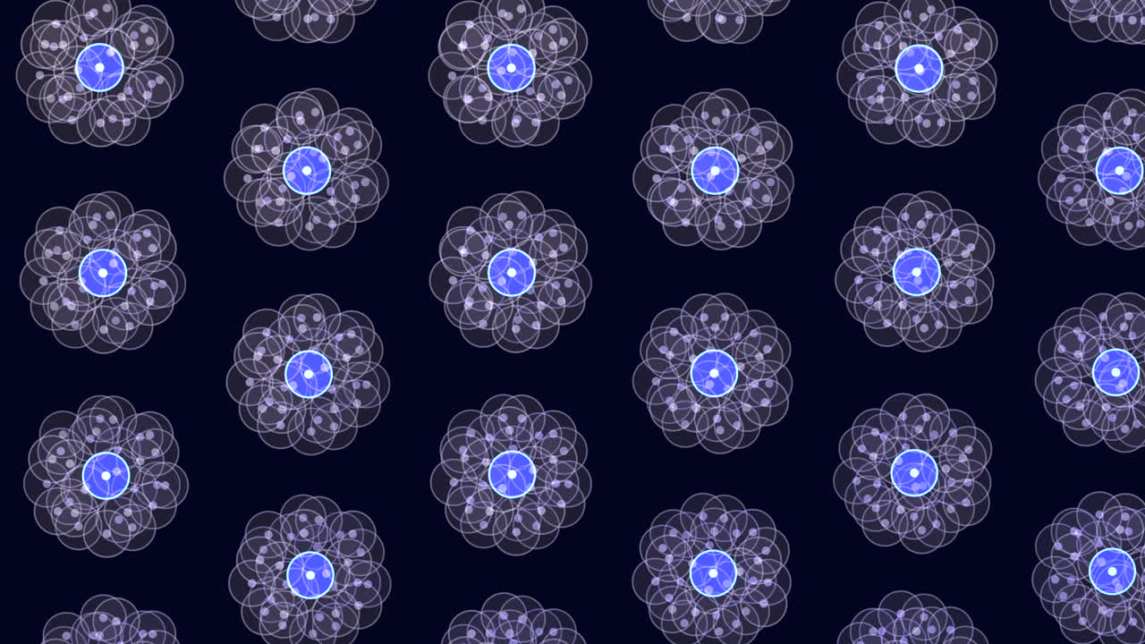 Mesmerizing glow circular pattern of purple and blue flowers on black