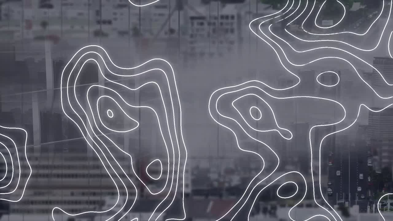 animación de líneas en movimiento sobre el paisaje urbano