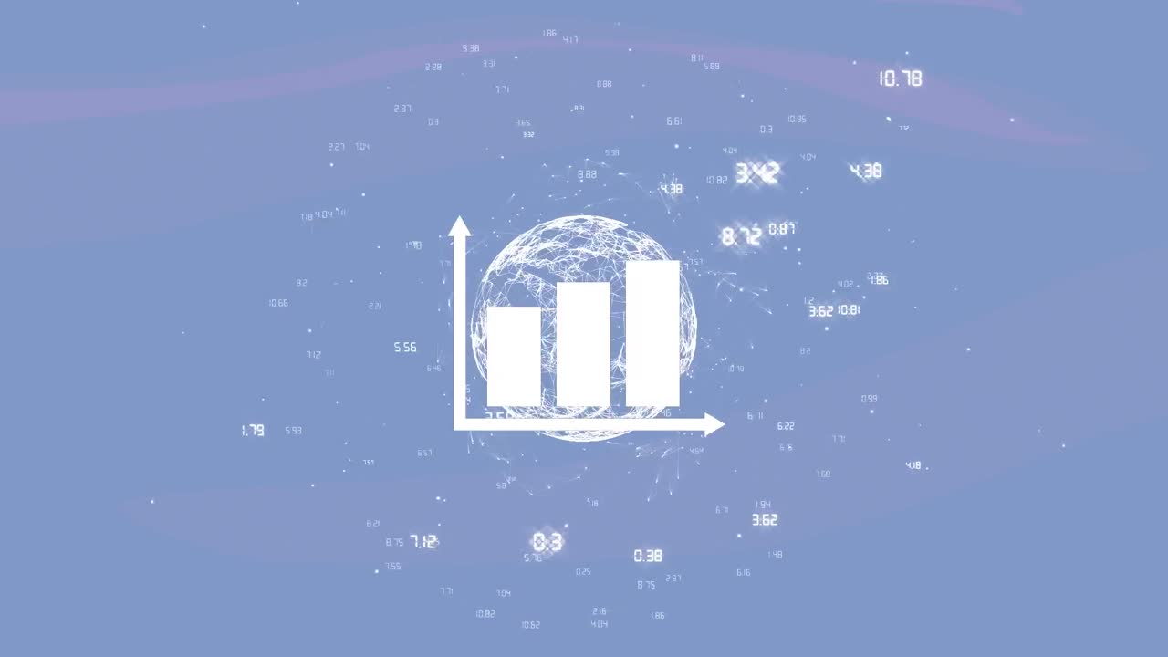 통계의 애니메이션, 지구의 회전과 파란색 배경의 연결 네트워크