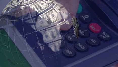 animación de un globo hecho de dólares a través de un terminal de pago