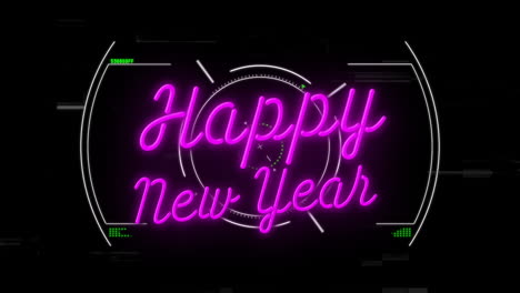 happy new year animation with neon pink text and futuristic target design