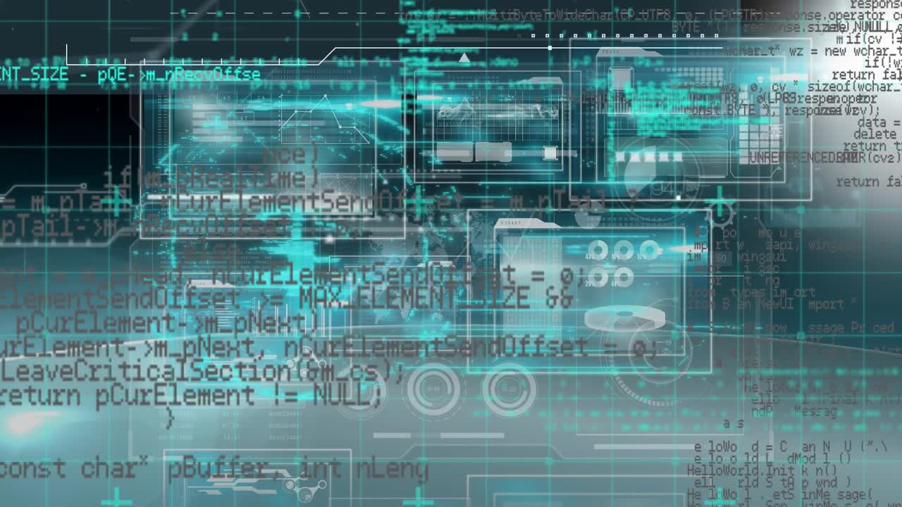 Animation of data processing over black background