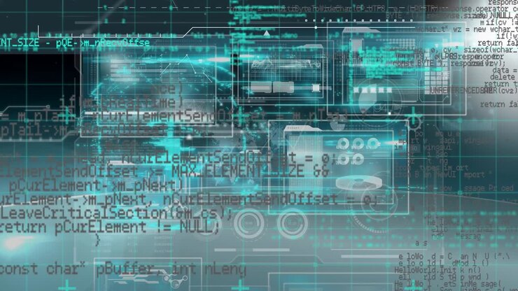 Animation of data processing over black background