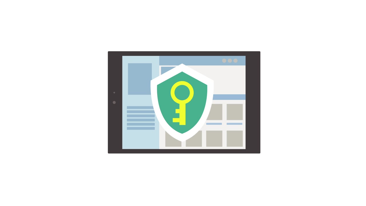 Security Key and Shield Icon on Digital Tablet Screen
