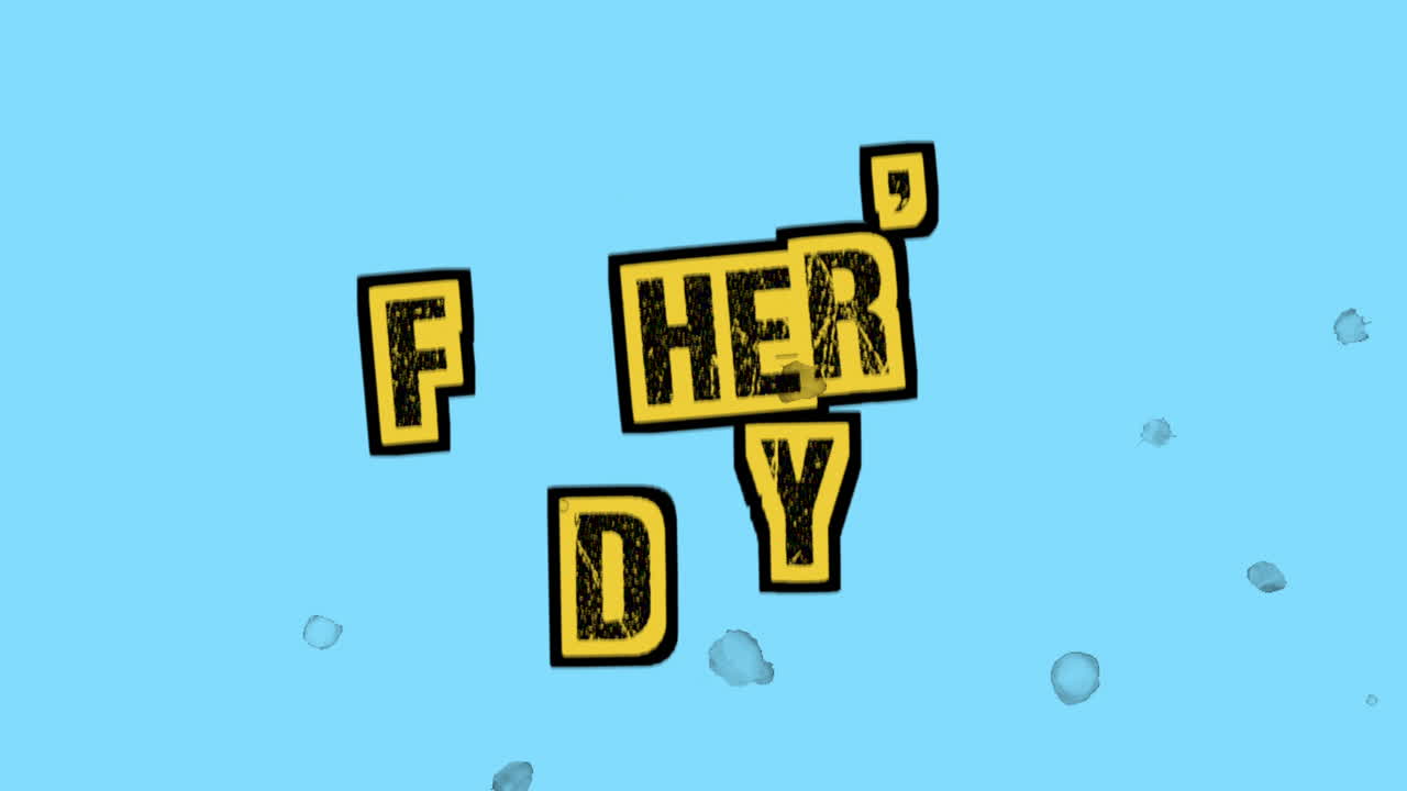 노이즈 1이 있는 블루 힙스터 및 그루지 배경의 애니메이션 텍스트 아버지의 날