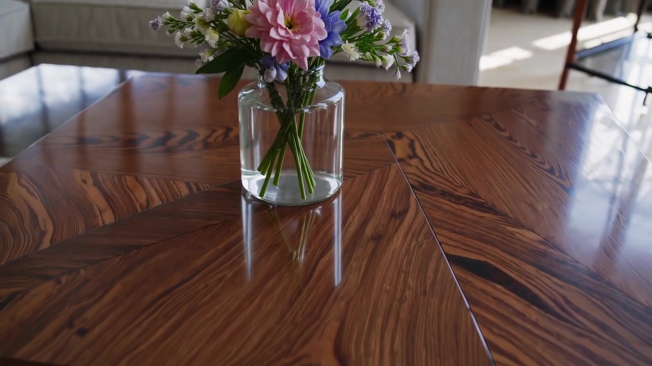 Interno di soggiorno moderno con divano, tavolino da caffè e bouquet di fiori