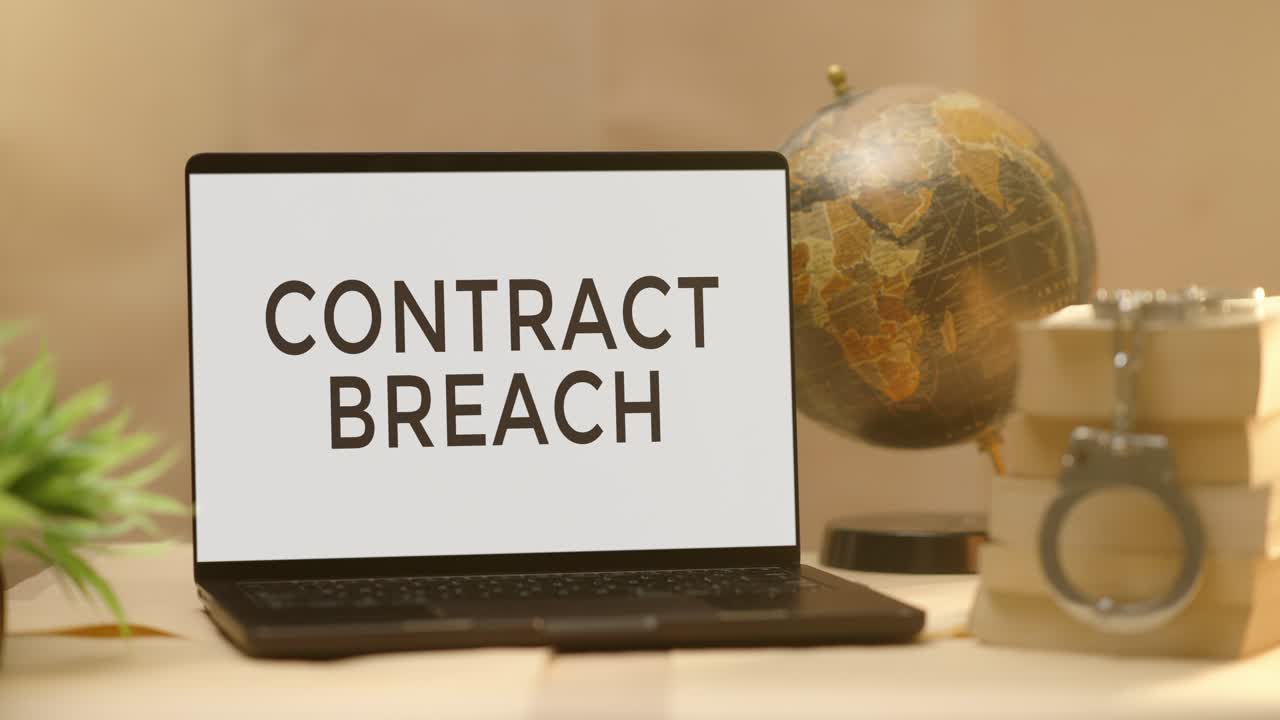 CONTRACT BREACH DISPLAYED IN LEGAL LAPTOP SCREEN