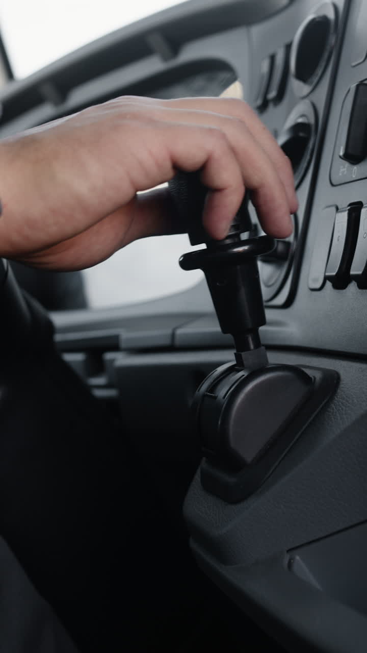 Interior of a vehicle showing a gear shift