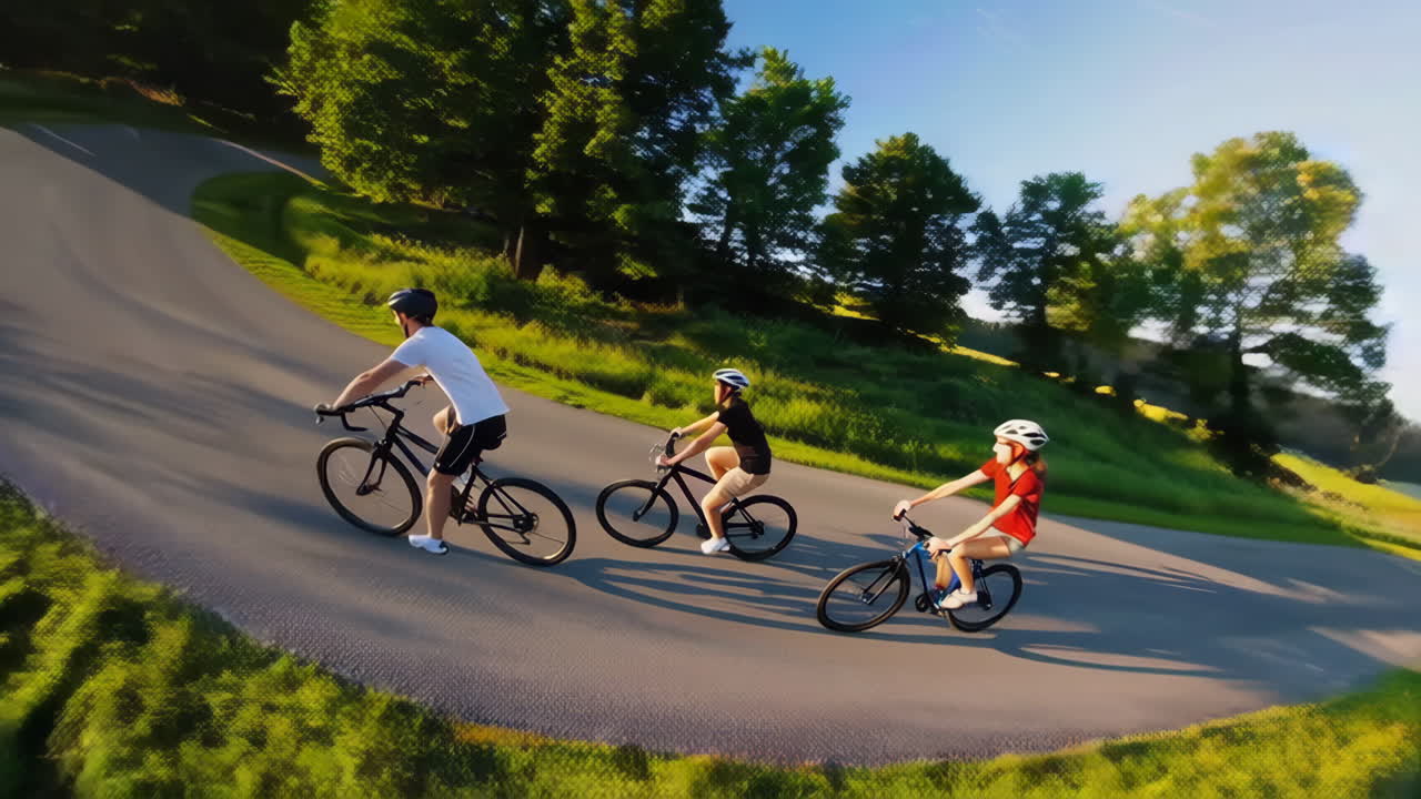 Friends Cycling on a Scenic Country Road