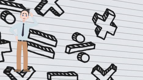 animación de un hombre hablando sobre dibujos matemáticos