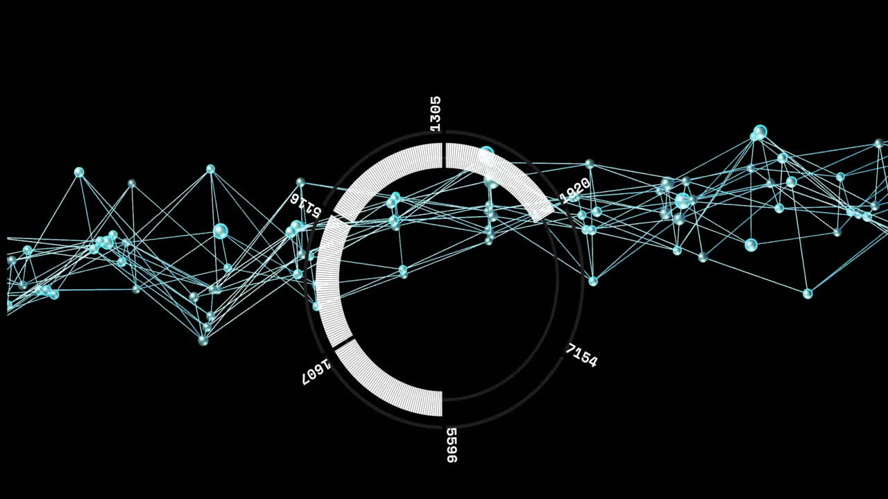 Circular chart with data points and connecting lines, network analysis animation