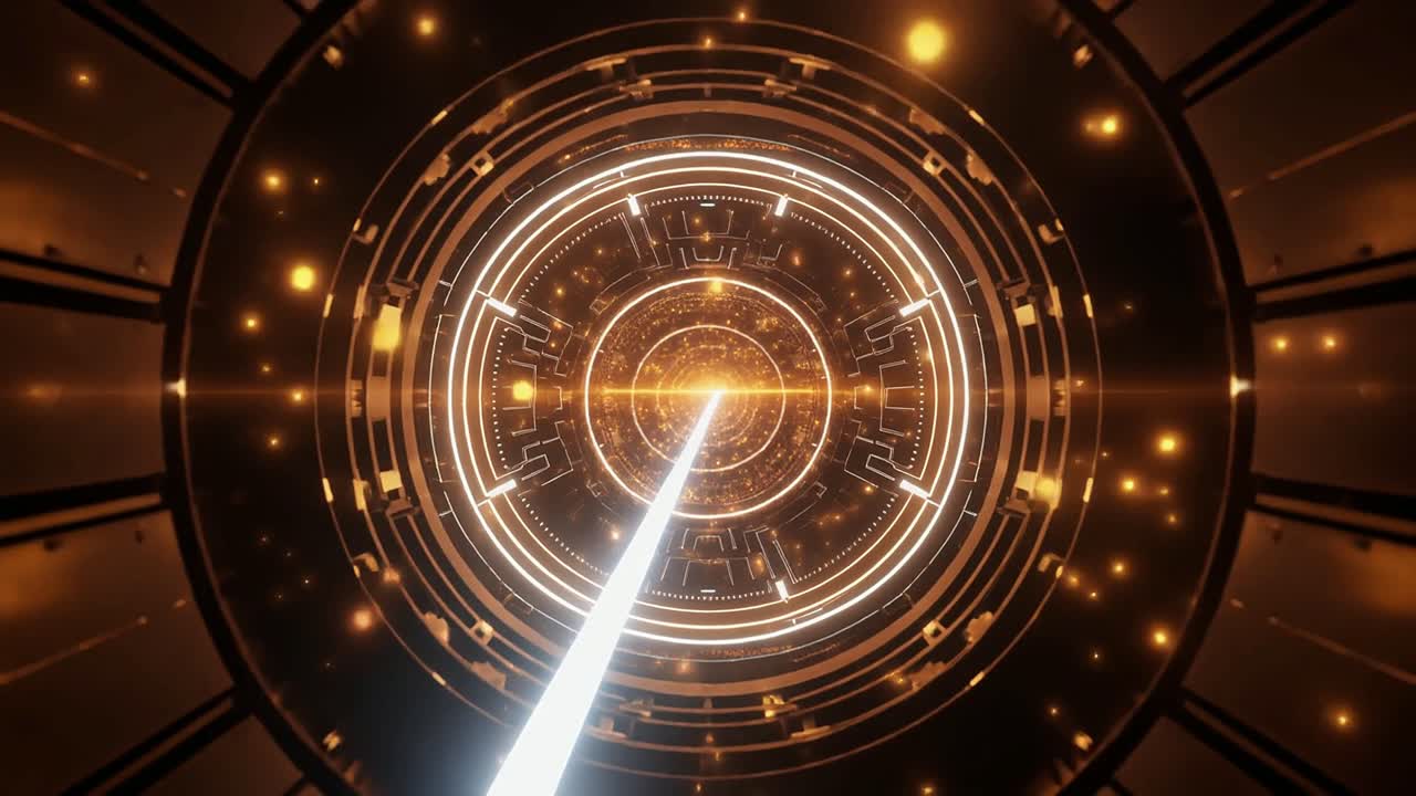 Tunnel futuristico astratto con raggio di energia luminoso