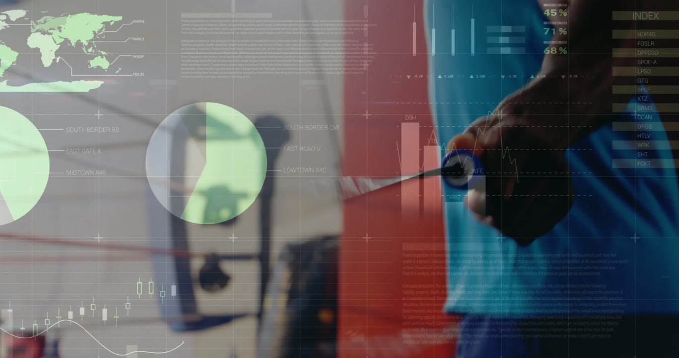 Animation of digital interface over men exercising