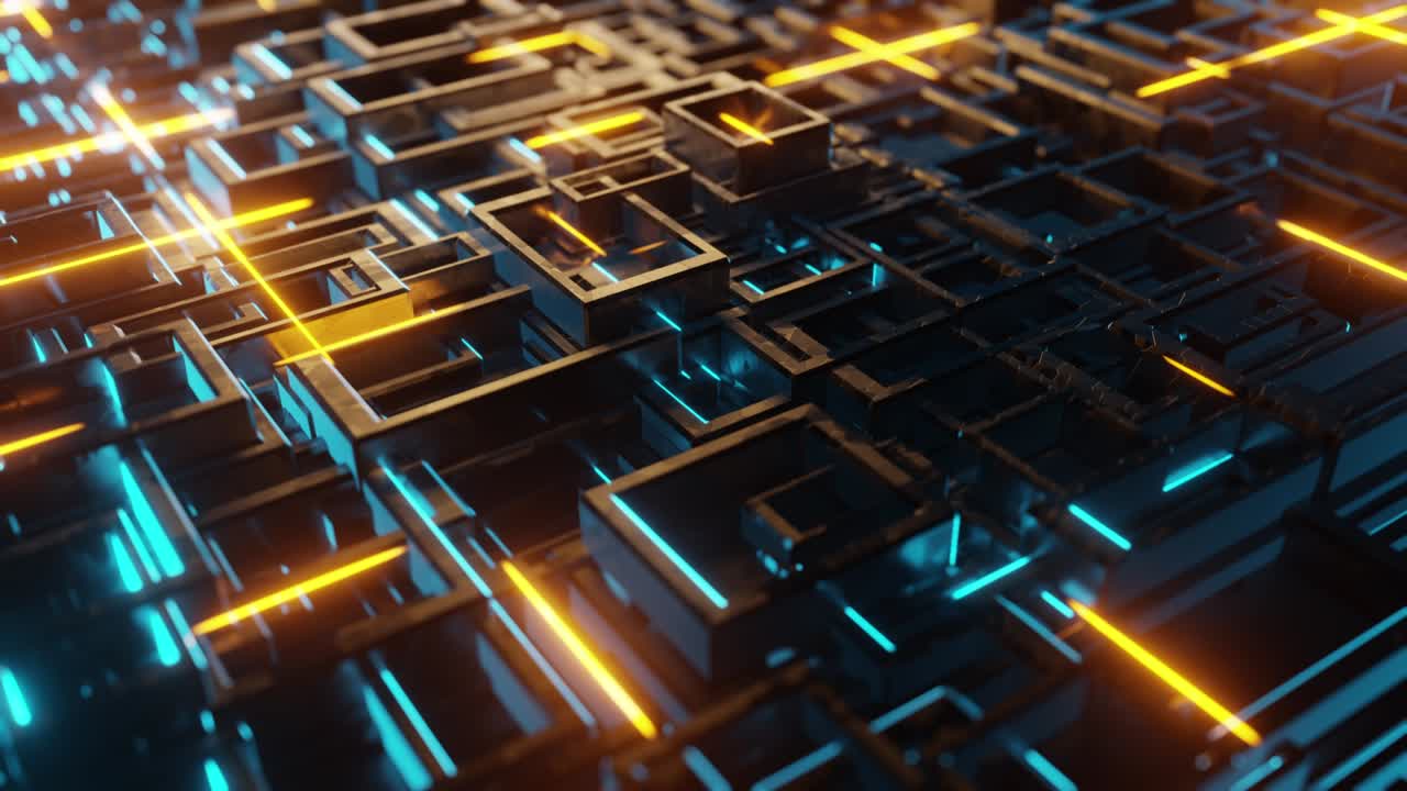 Hi-tech neon sci-fi background of the grid. Technology and science fiction concept. 3D Rendering.