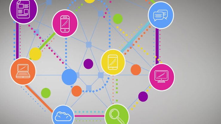 Animation of network of connections with digital icons